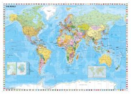 A Világ (The World) falitérkép 140*90 cm - alul-felül fémléces - TÖBB VÁLTOZAT