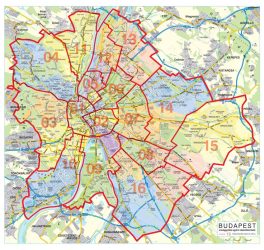 Budapest országgyűlési választókerületei falitérkép 137*130 cm 2025 - mágnessel jelölhető, keretezett