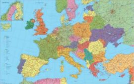 Európa falitérkép 140*90 cm - térképtűvel szúrható, keretezett
