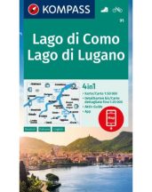   Comói-tó (Lago di Como) és a Luganói-tó (Lago di Lugano) turistatérképe - KOMPASS 91