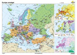Európa országai iskolai falitérkép - egyoldalas - választható méret, nyelv - fóliás, alul-felül faléces