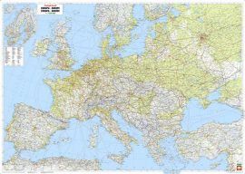 Európa domborzata és úthálózata falitérkép 126*89,5 cm - íves papír
