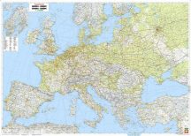   Európa domborzata és úthálózata falitérkép 128*91 cm - laminált vagy lécezett