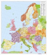   Európa irányítószámos falitérképe 100*115 cm - íves papír