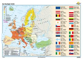 Az Európai Unió iskolai falitérkép - egyoldalas - választható méret, nyelv - fóliás, alul-felül faléces