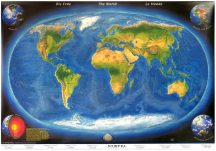  A Föld panorámatérképe a tengerfenék domborzatával-160*120 cm-laminált,faléces