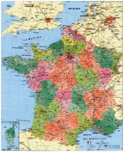   Franciaország megyéi és postai irányítószámai falitérképe 100*140 cm - lécezett
