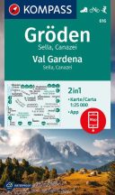   Gröden, Val Gardena, Sella, Canazei turistatérkép, kerékpáros térkép / Kompass 616