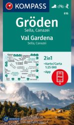 Gröden, Val Gardena, Sella, Canazei turistatérkép, kerékpáros térkép / Kompass 616