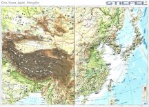   Kína, Korea, Japán, Mongólia domborzata -160*120 cm-laminált,faléces