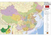   Kína irányítószámos falitérképe 140*100 cm - fémléces