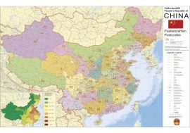 Kína irányítószámos falitérképe 140*100 cm - lécezett