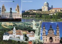   Magyarország bazilikái tányéralátét + hátoldalon Balaton térkép 