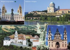 Magyarország bazilikái tányéralátét + hátoldalon Balaton térkép 