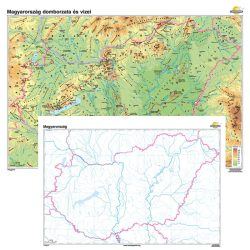 Magyarország domborzata és vizei / vaktérkép iskolai falitérkép - kétoldalas - választható méret, nyelv - fóliás, alul-felül faléces