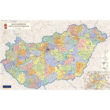   Magyarország postai irányítószámos falitérképe 132*84 cm - térképtűvel szúrható, keretezett