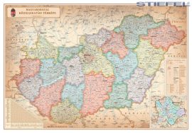 Magyarország közigazgatása járáshatárokkal antik 140*100 cm falitérkép - térképtűvel szúrható, keretezett