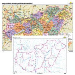 Magyarország közigazgatása és közlekedése / vaktérkép iskolai falitérkép - kétoldalas - választható méret - fóliás, alul-felül faléces