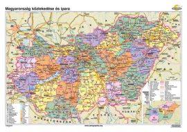 Magyarország közlekedése és ipara iskolai falitérkép - egyoldalas - választható méret - fóliás, alul-felül faléces