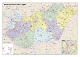 Magyarország postai irányítószámos falitérképe 140*100 cm - térképtűvel szúrható, keretezett