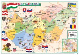Magyarország közigazgatása / domborzata gyerekeknek 65*45 cm - fóliás, alul-felül fémléces