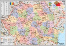   Románia politikai térképe (román nyelvű)-160*120 cm-laminált,faléces