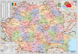 Románia politikai térképe (román nyelvű)-160*120 cm-laminált,faléces