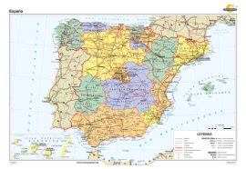 Spanyolország közigazgatása (spanyol) iskolai falitérkép - egyoldalas - választható méret - fóliás, alul-felül faléces