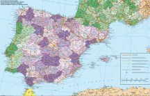   Spanyolország és Portugália irányítószámos falitérképe 140*100 cm - lécezett