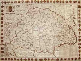 A Magyar Szent Korona Országai 1914 falitérkép antik színű 70*50 cm (fóliázott, keretezett)