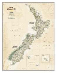 Új-Zéland falitérkép antikolt 60*77 cm - térképtűvel szúrható, keretezett