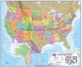 USA falitérkép 120*100 cm - térképtűvel szúrható, keretezett