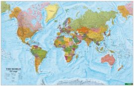 A Világ (The World) falitérkép XXL 202*130 cm - térképtűvel szúrható, keretezett