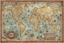   A Világ (The World) falitérkép 136*92 cm antik színű hajókkal - térképtűvel szúrható, keretezett
