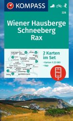 Wiener Hausberge, Schneeberg, Rax turistatérkép, kerékpáros térkép, sítérkép 2 részes térképszett / Kompass 228