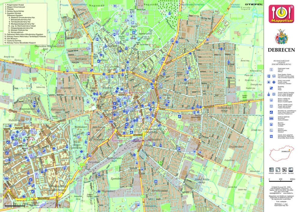 debrecen domborzati térkép Debrecen tányéralátét könyöklő + hátoldalán Debrecen várostérképe  debrecen domborzati térkép