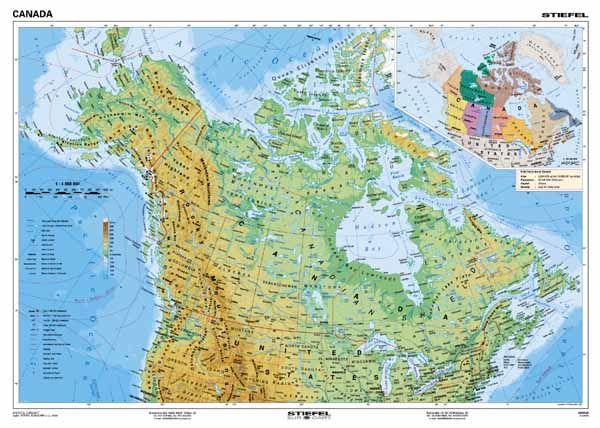 kanada domborzati térkép Kanada, domborzati (angol)  160*120 cm laminált,faléces   A Lurdy  kanada domborzati térkép