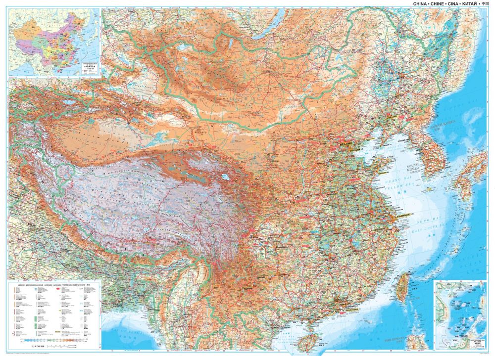 kína domborzati térkép Kína domborzata és úthálózata falitérkép 122*86 cm   íves papír  kína domborzati térkép