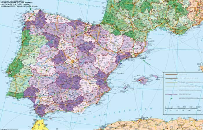 spanyolország domborzati térkép Spanyolország és Portugália irányítószámos falitérképe 140*100 cm  spanyolország domborzati térkép