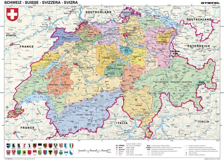 svájc domborzati térkép Svájc, politikai (német nyelvű) 160*120 cm laminált,faléces   A  svájc domborzati térkép