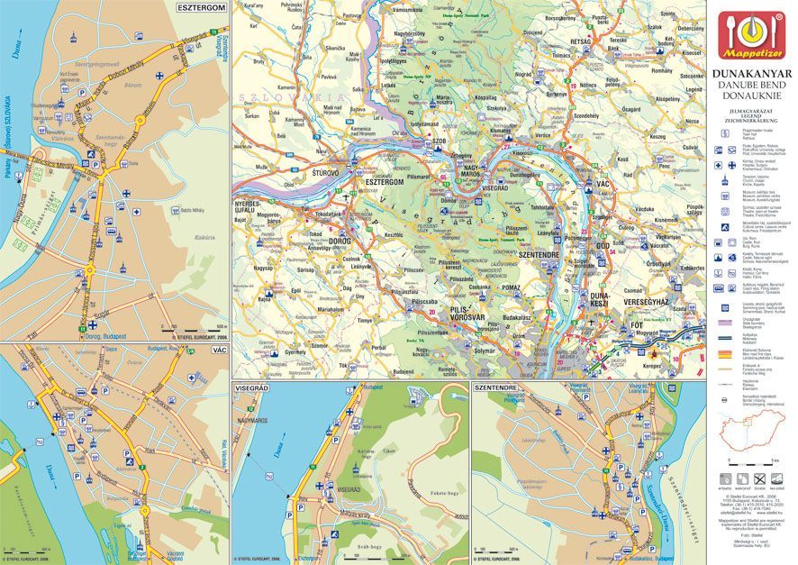 dunakanyar térkép Szentendre képekben tányéralátét könyöklő + hátoldalon Dunakanyar  dunakanyar térkép