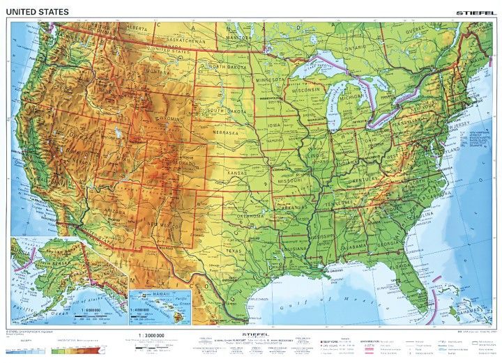 térkép domborzati USA, domborzati + politikai DUO (angol) 160*120 cm laminált  térkép domborzati